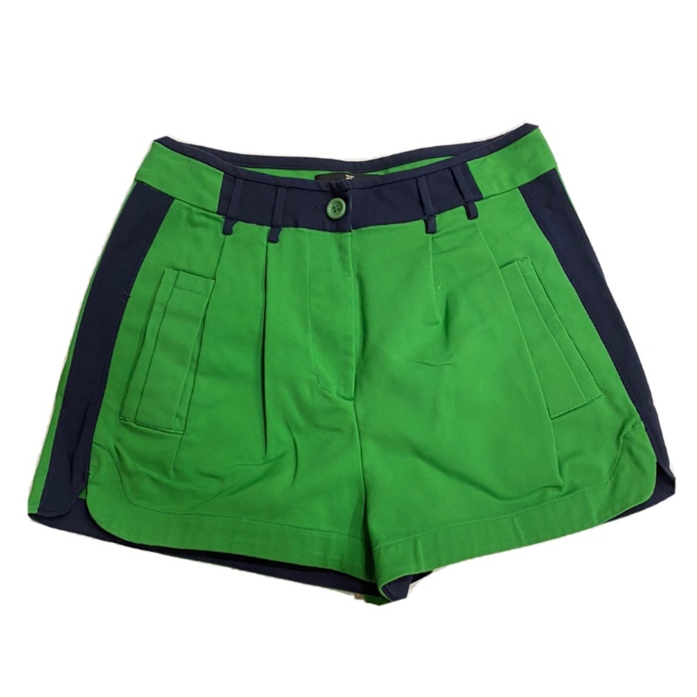 Elisabetta Franchi Celynb Green Navy Tuxedo Crop Shorts